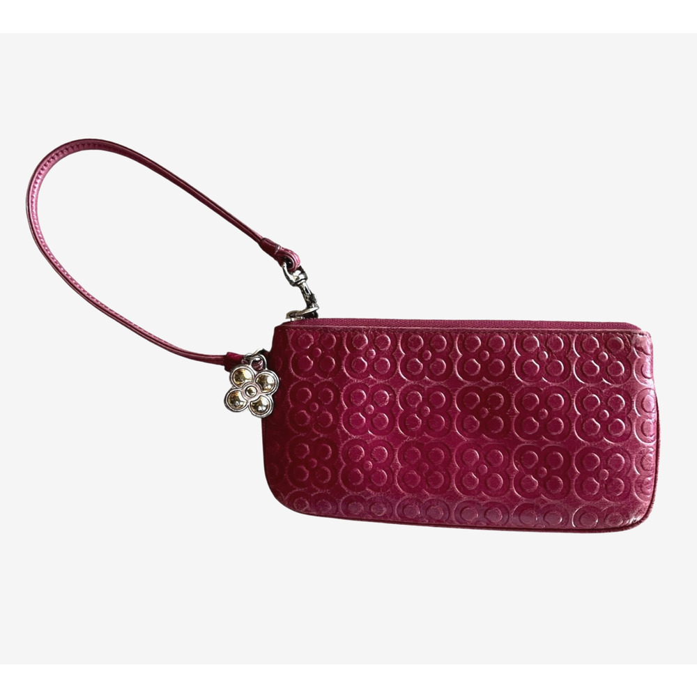 BRIGHTON Red Wine Burgundy Tooled Leather Matching Hanging Charm Small Wristlet